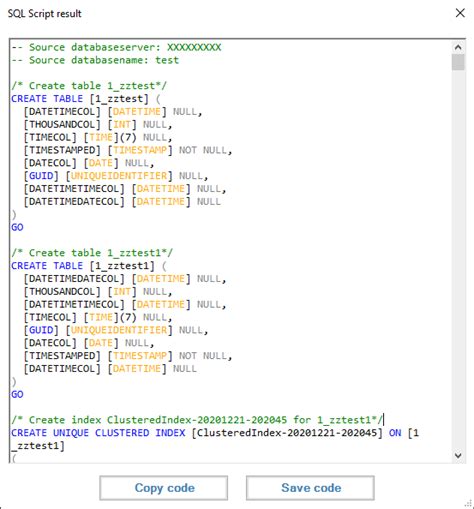 SQL Script Generation に対する画像結果