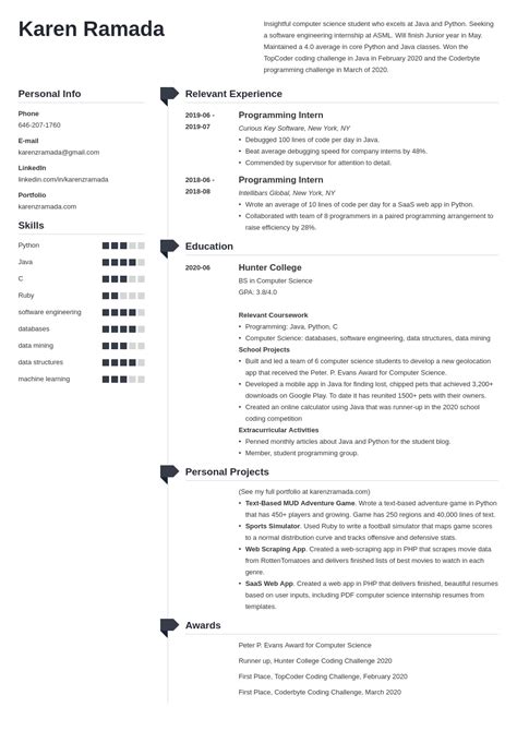 Image result for Coputer Scicne Intern Resume