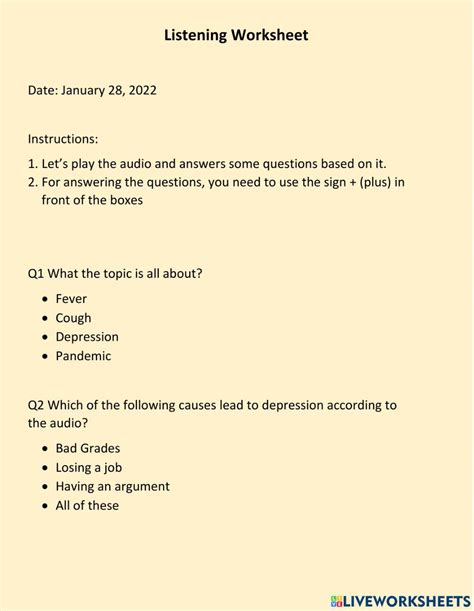 Image result for Listening Live Worksheet