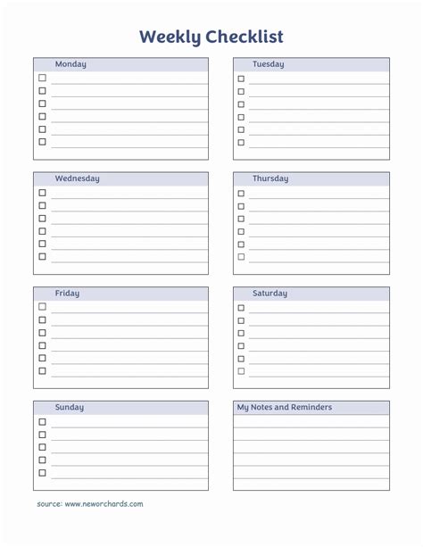 Image result for Weekly Routine Checklist Template
