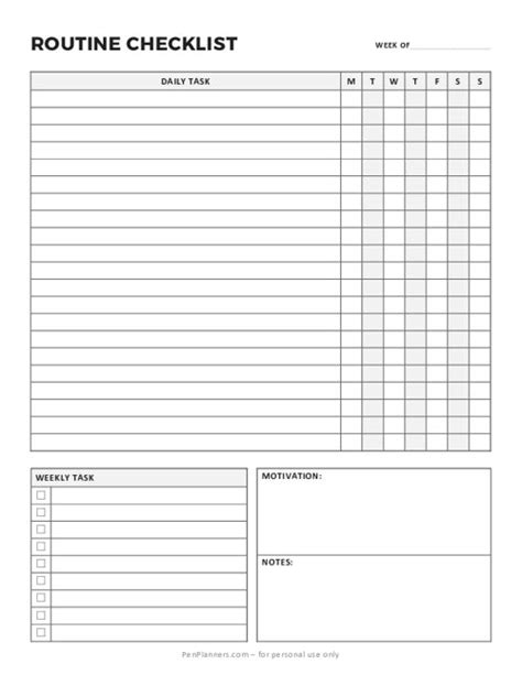 Image result for Weekly Routine Checklist Template