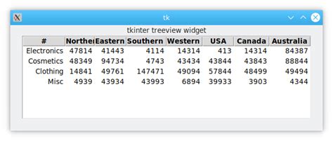 Python Tkinter Widgets Table に対する画像結果