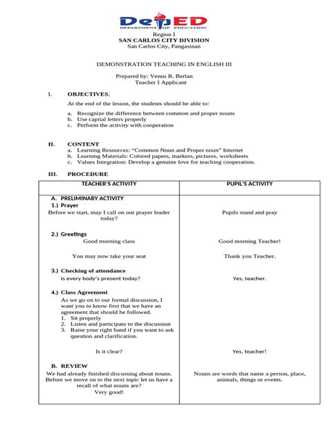 Example of a Learning Event Plan for a Demonstration Lesson に対する画像結果