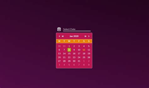 Image result for Calendar JavaScript Pick One Week