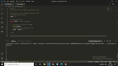 Toradh íomhá ar Counting Loop Python
