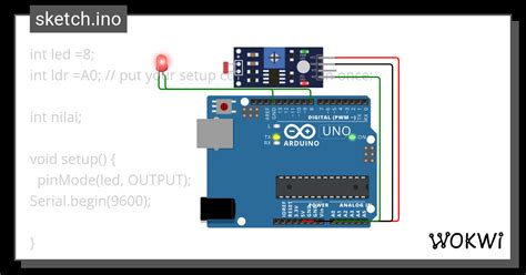 Toradh íomhá ar Arduino Code for LDR Sensor and LED Wokwi