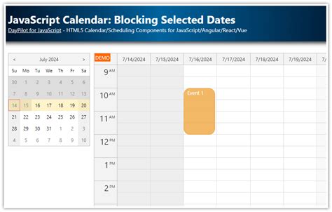Image result for Calendar JavaScript Pick One Week