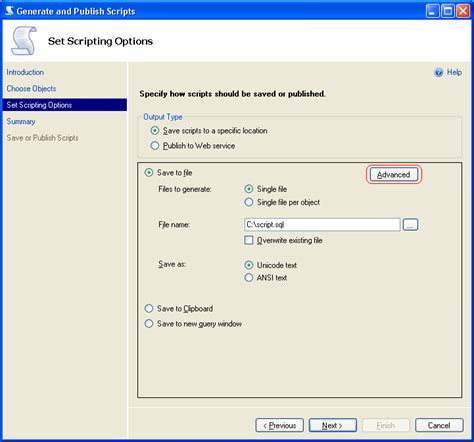 SQL Server Management Studio Generate Scripts に対する画像結果