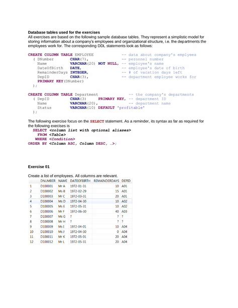 SQL Intro Exercises に対する画像結果