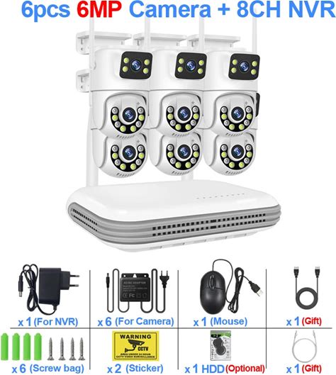 Wireless Cctv System Wifi Camera Kit 6Mp Ip Cameras With Dual Len