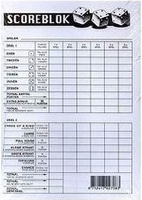 Scoreblok Yahtzee - 3X - Blok 100 Vellen - Dobbelspel - Punten Opschrijven - 10 X 15 cm - Puntentelling