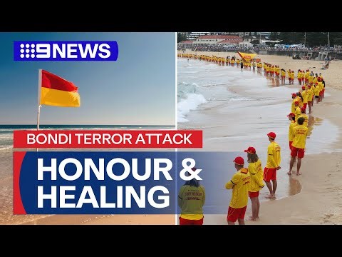 Surf lifesavers show powerful display of strength on Bondi Beach | 9 News Australia