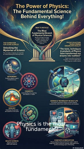 Physics forms the foundation of all sciences – from astronomy and chemistry to biology and health sciences. 🔬✨ It provides the laws, principles, and tools that turn our ideas into real-world innovations. Watch this notebook-style infographic to see how Physics shapes technology, discoveries, and everyday life! 🚀 #Physics #FScPhysics #ScienceExplained #PhysicsInfographic #EducationalShorts #HouseOfPhysics #PhysicsReels #STEMEducation | House of Physics