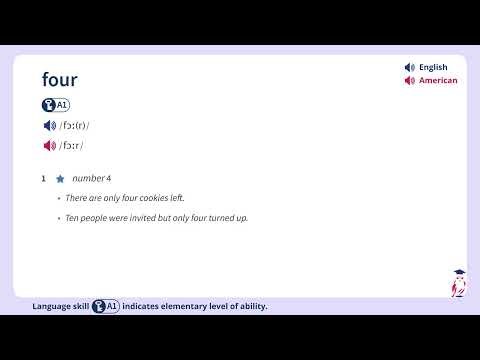 Definition of "four (number)" from the Oxford Advanced Learner's Dictionary.