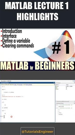 MATLAB LECTURE 1 HIGHLIGHTS #tutorial #matlab #programming #software #LECTURE ‪@TutorialsEngineer‬