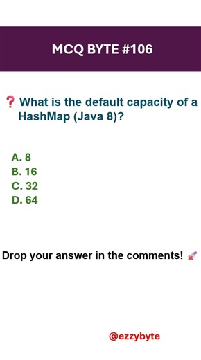 ava HashMap Default Capacity Explained | Java Interview MCQ #106 #mcqs #ezzybyte #coding