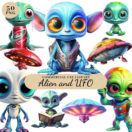 Cute Alien Clipart Set, Alien Clip Art Illustrations, Aliens UFO, Space Clipart Designs, Gifts for Boys, Commercial Use, Transparent PNG - Etsy Australia