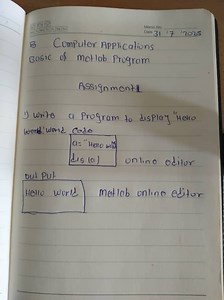 Write a program to display "Hello world".Code:matlaba = "H... | Filo