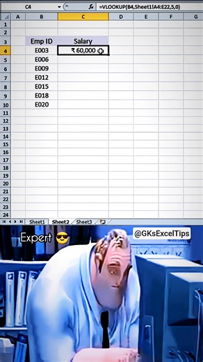 Find Salary by Emp ID! 💼🔍 | VLOOKUP Excel Trick #excel #exceltips #exceltricks #VLOOKUP #vlookupformula #facebookpostシ | Mr GK