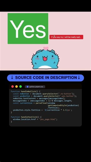Cute Valentine Proposal with JS! 😻💕 #Shorts #coding #programming #valentine #valentinesday #cute