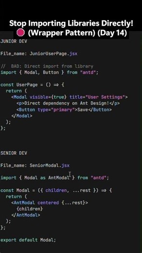 Stop Importing Libraries Directly! 🛑 (Wrapper Pattern) (Day 14) #coding #javascript #react #shorts