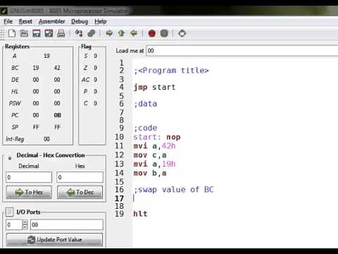 Using GNU8085 simulator Tutorial