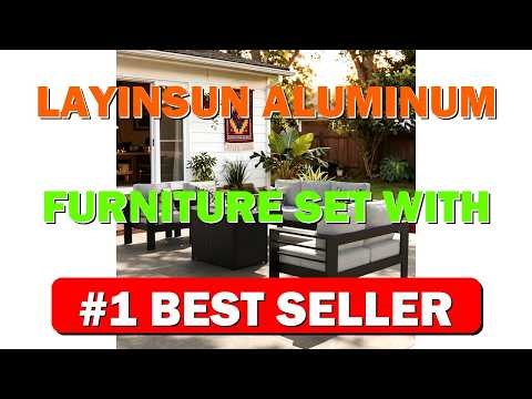 LayinSun Aluminum Furniture Set with Fire Pit Table, 5 Pieces Patio Sectional - B0CF1M7NS4
