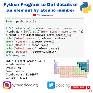 Python Program to get details of an element by atomic number | Python Coding