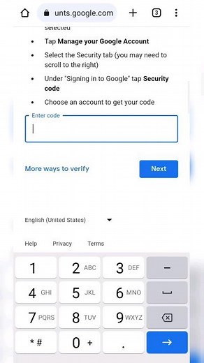 How to Get account Security code [google verification code]