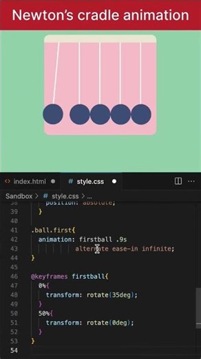 Newton’s cradle animation HTML and CSS #shorts