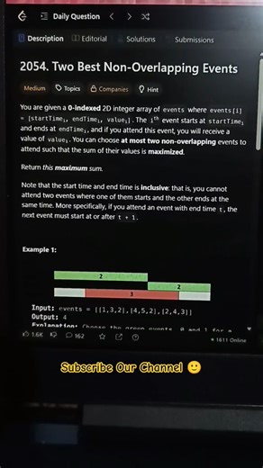 LeetCode Daily Solution – 2054: Two Best Non-Overlapping Events #programminglanguage#coding #coders