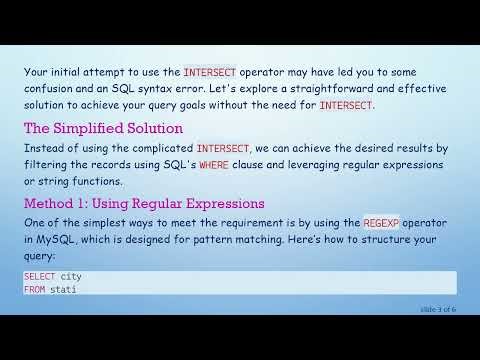 Resolving INTERSECT Operator Issues in SQL for City Name Queries