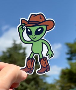 Alien Cowboy Sticker, Alien, Cowboy, Cowboy Hat, Sticker, Cowboy Boots, Cute, Space, Extraterrestrial, Alien Cowboy, Outer Space, Spaceship - Etsy