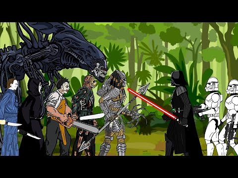 Darth Vader vs Predator, Jason Voorhees, Leatherface, GhostFace, Ailen Queen, Michael Myers. dc2.