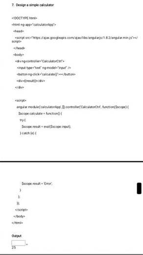 ✨️Design a Calculator Using AngularJS ( Notepad Using and type this program and save .html and open
