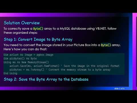 How to Save a Byte() Array to MySQL Database Using VB.NET