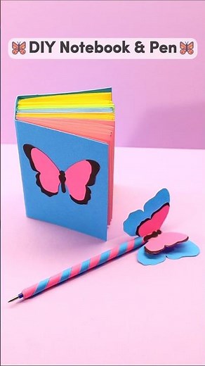 DIY Cute Butterfly Notebook & Pen Set / How to make Stationery with paper / Gift Idea #papercraft