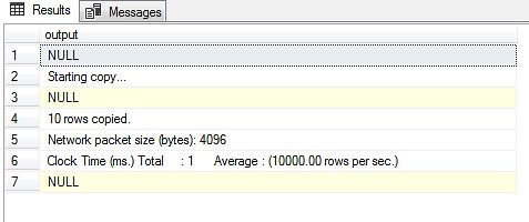 El comando BCP (Programa de copia masiva) en acción