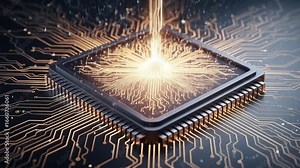 Illuminating Microchip: A Dynamic Visualization of Data Flow and Processing within a Complex Electronic System Stock Video