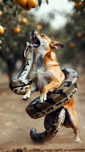 “Python Attacks Dog in Orchard | Ultra-Realistic Wildlife Scene in 8K Cinematic Detail”