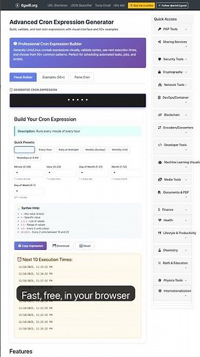 Advanced Cron Expression Generator - Free Online Tool — in 30 seconds #Developers #DevTools