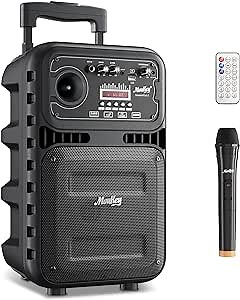 Moukey Portable Bluetooth Speaker, Small PA System with 8" Subwoofer & 1" Tweeter, Karaoke Machine with Wireless Microphone and Echo Adjustment, Support TWS/REC/AUX/USB/TF/FM, for Christmas Party