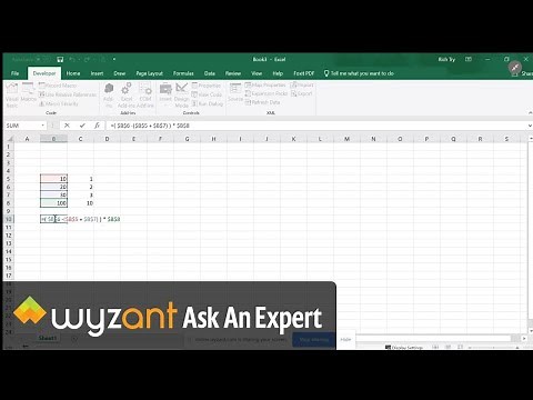 An Excel formula to add, subtract and multiply values in cells using Absolute Referencing.