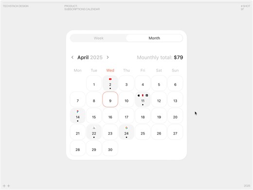 Subscriptions Calendar UI