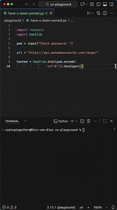 Have you been pwned? #programming #python #coding #cybersecurity Here is a secure way to check for leaked passwords without ever sending them over the internet. Using a secure Password Checker in Python Learn to implement k-Anonymity using SHA-1 hashing and API slicing. A great way to boost your cybersecurity. | Laskenta Technologies Limited