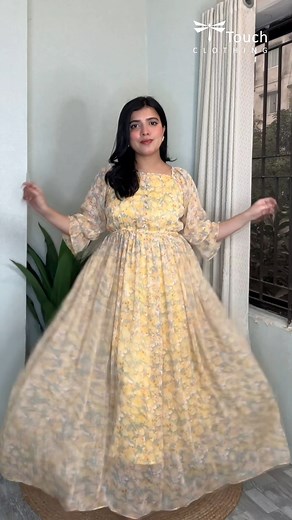 141K views · 1K reactions | Make your further days more stylish Design Code: TT10932 Bust: Free size up to 42 Sleeve: 20 Length: 50 Flare: 96 Fabric: Georgette (Half inner included) #ttouch #dress #twopiece #fashion #outfitinspiration | TTouch Clothing | Facebook