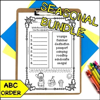 ABC Order Worksheets Bundle –Alphabetical Order Practice for All Seasons No Prep