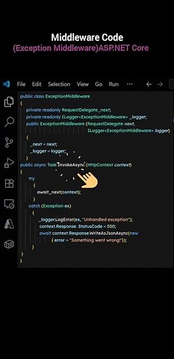 Middleware Code (Exception Middleware) in ASP.NET Core | #coding #shorts #dotnetcore #apidesign #sql