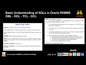 Basic Understanding of SQLs in Oracle RDBMS - DML - DDL - TCL - DCL