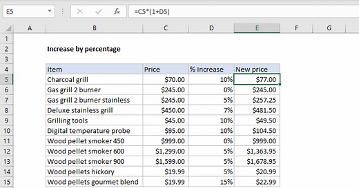 Increase by percentage